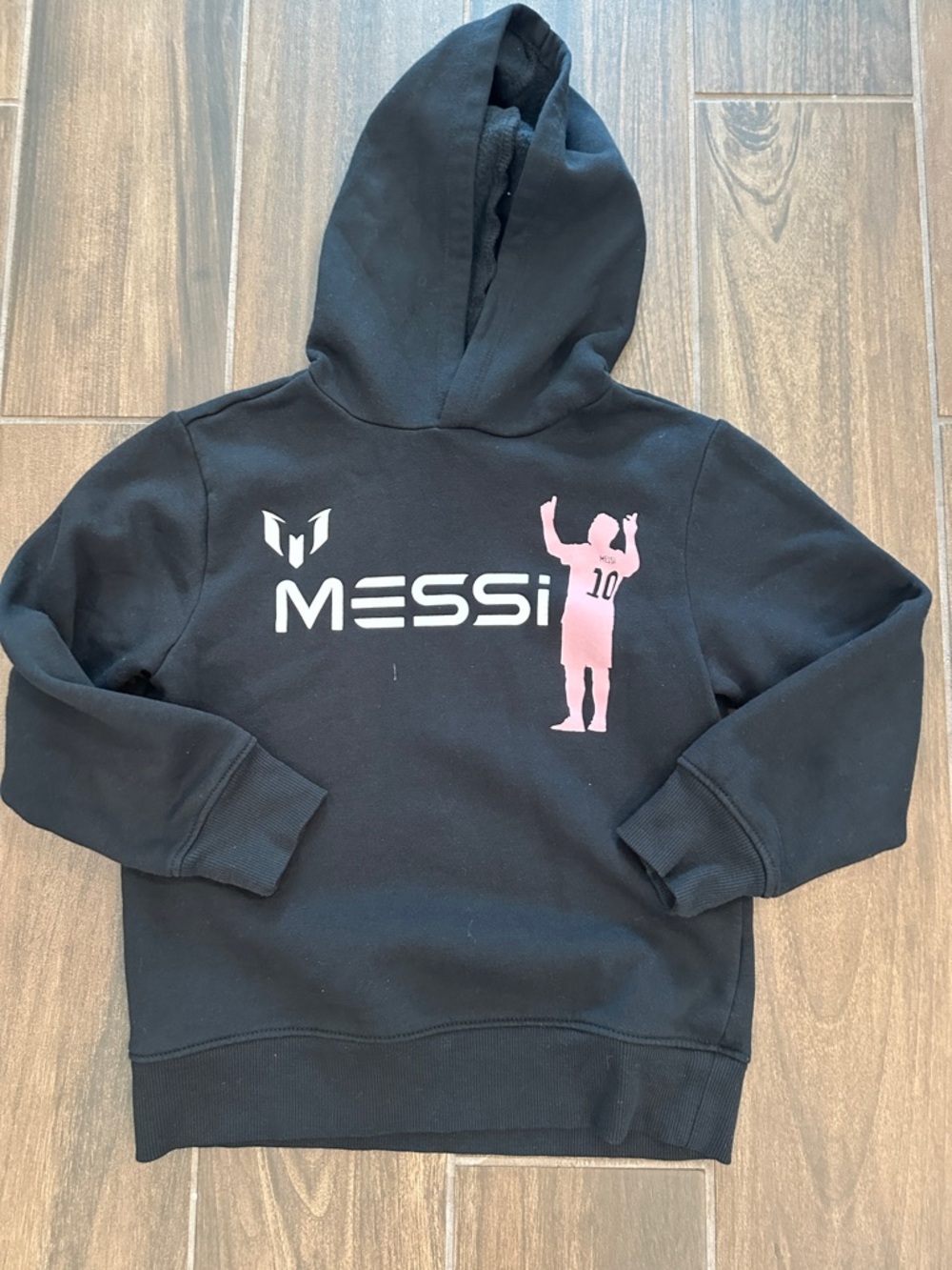 Kids Black Messi Hoodie with Pink Silhouette S 6/7